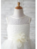 Ivory Organza Lace Flower Girl Dress With Flower Sash